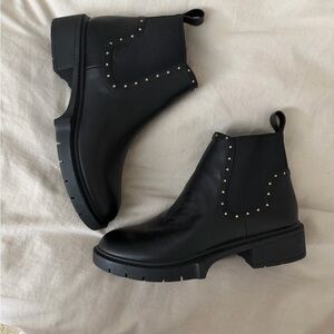 Coach Black Ankle Boots with Gold Studs
